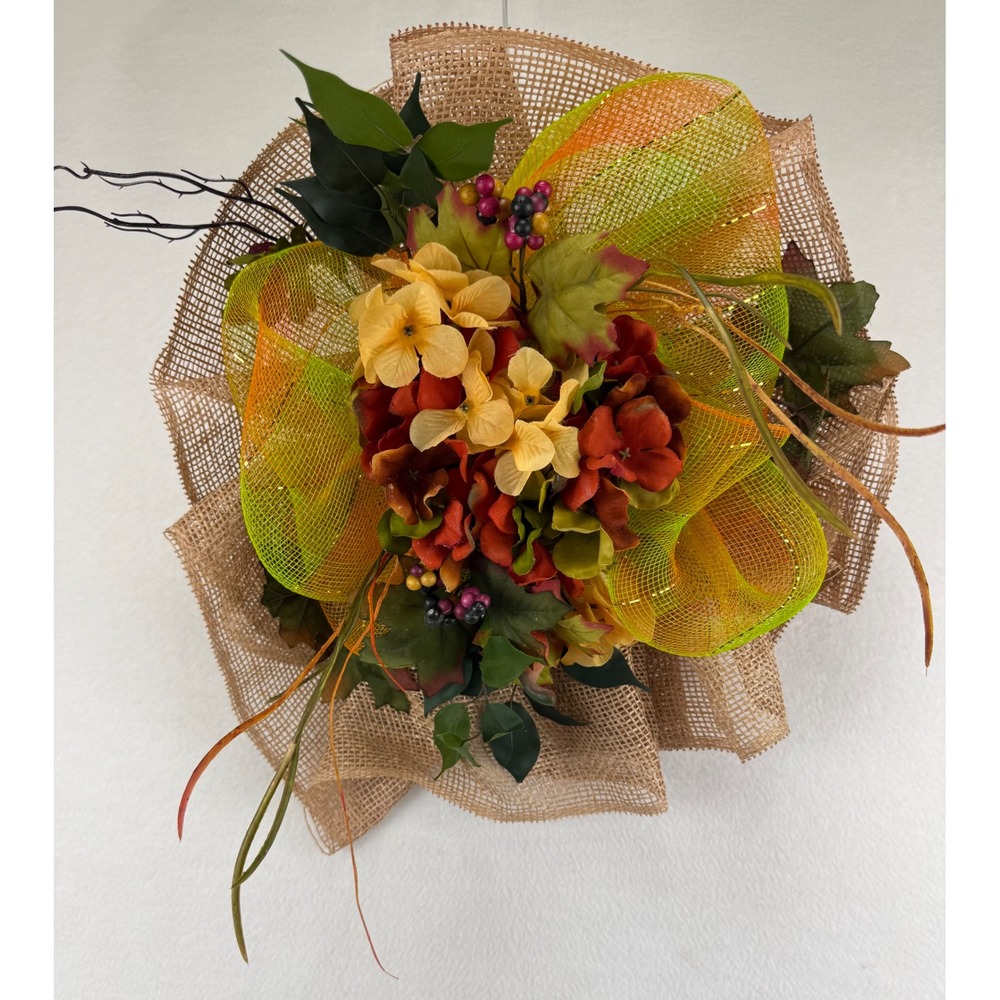 Unbranded Fall Floral Burlap Wreath Orange Hydrangea Deco Mesh Harvest Decor